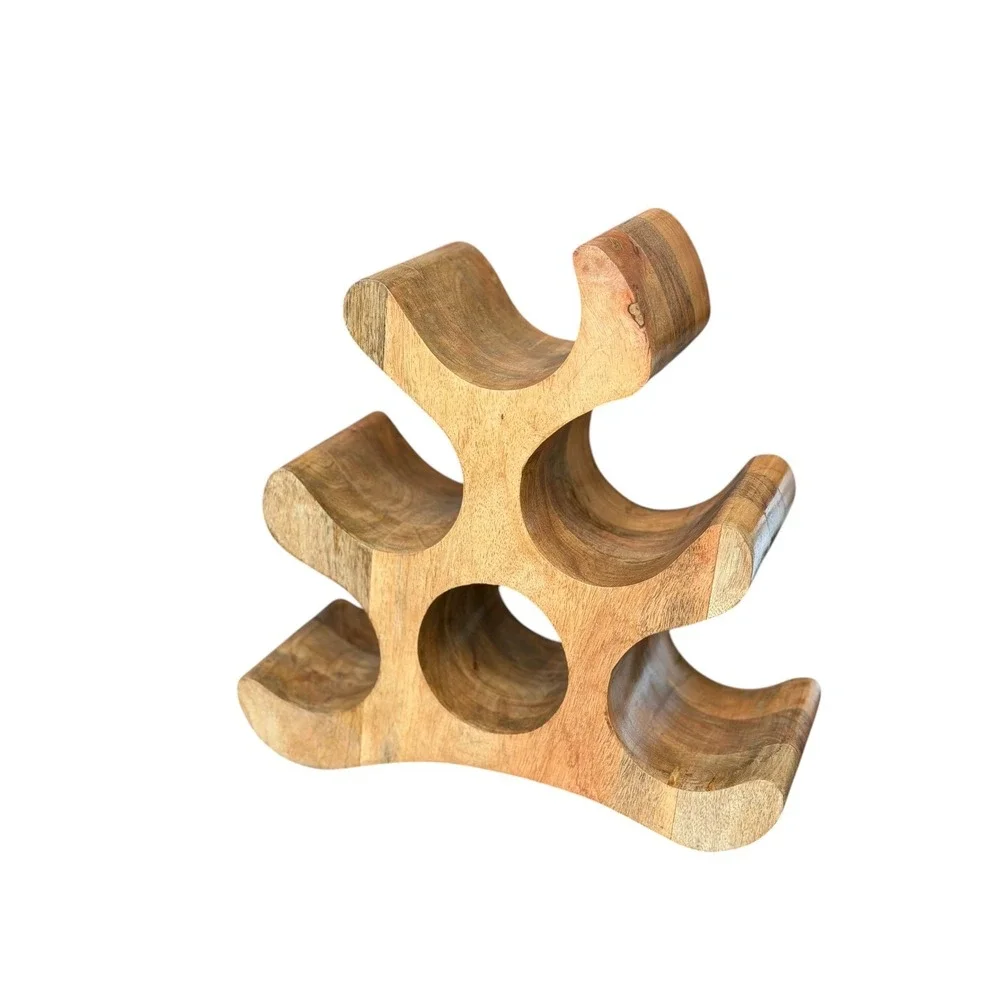 Solid Wood 6 Bottle Wine Rack Sculptural Freeform Countertop Holder Rustic